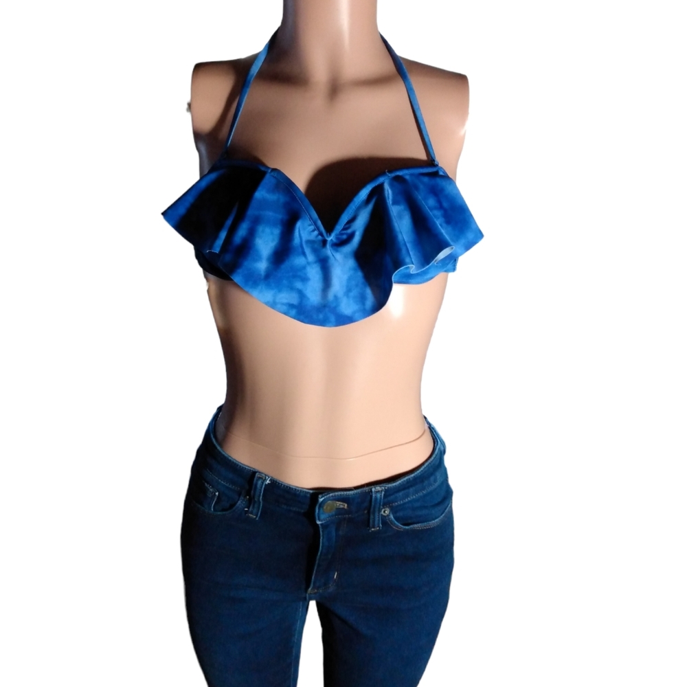 NWT Aeropostale Ruffled V Bandeau Swim Top Womens Small Retails for 24.00
